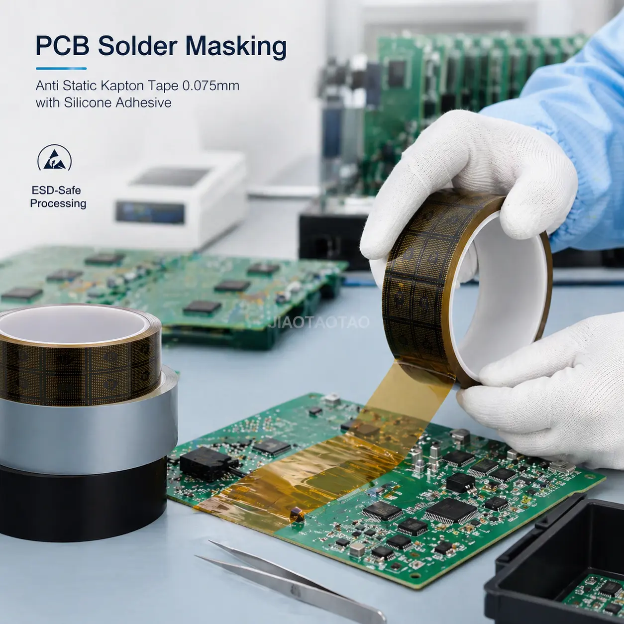 Anti static Kapton tape for electronics assembly, FPC protection, and ESD-safe insulation.